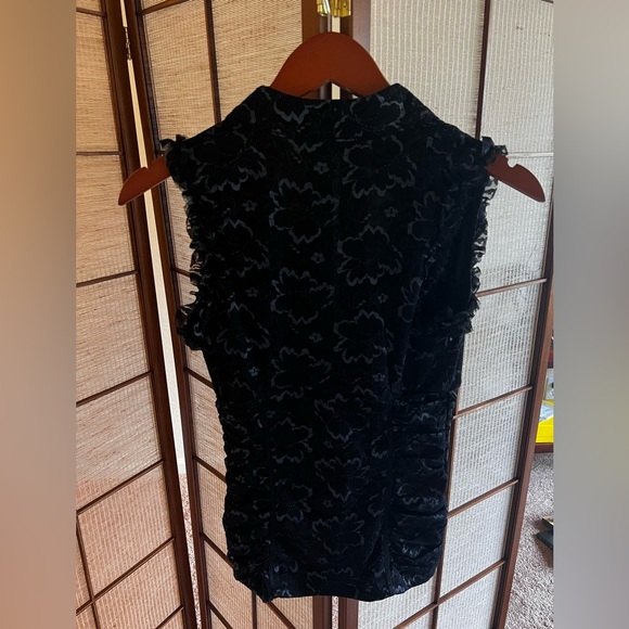 Xoxo y2k vintage black lace open front mandarin collar ruched tank top - Picture 5 of 8